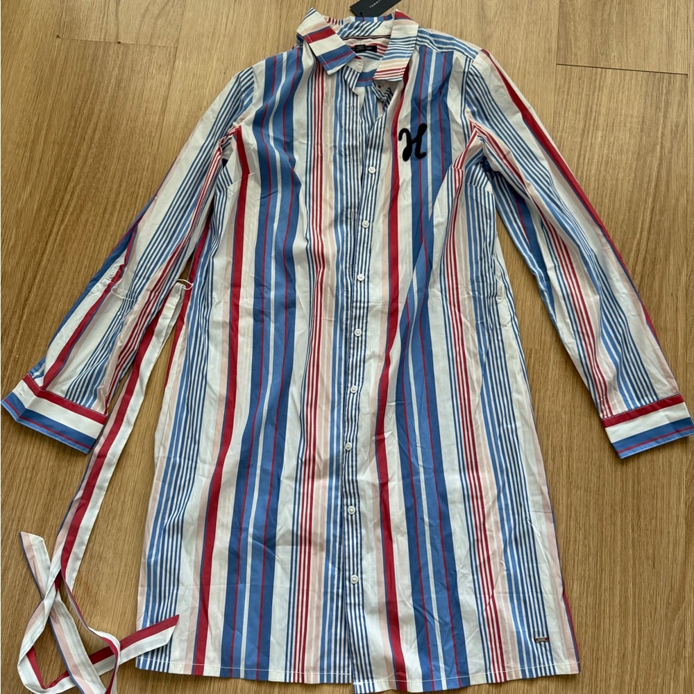 Tommy Hilfiger Red, Blue & White Striped Shirt Dress size M new